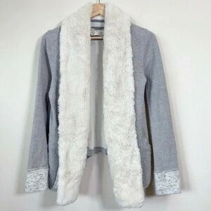 Anthropologie Moth Faux Fur Trim Open Front Cardigan – Gray – Size XS